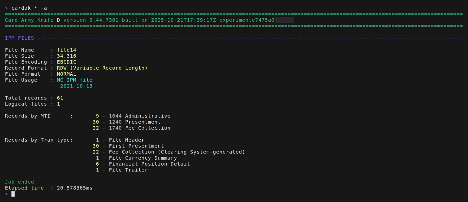 Ejemplo de export filtrando por Function Code