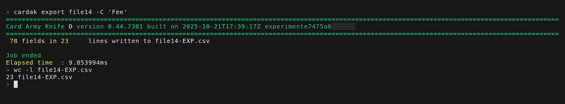 Ejemplo de export filtrando por Function Code