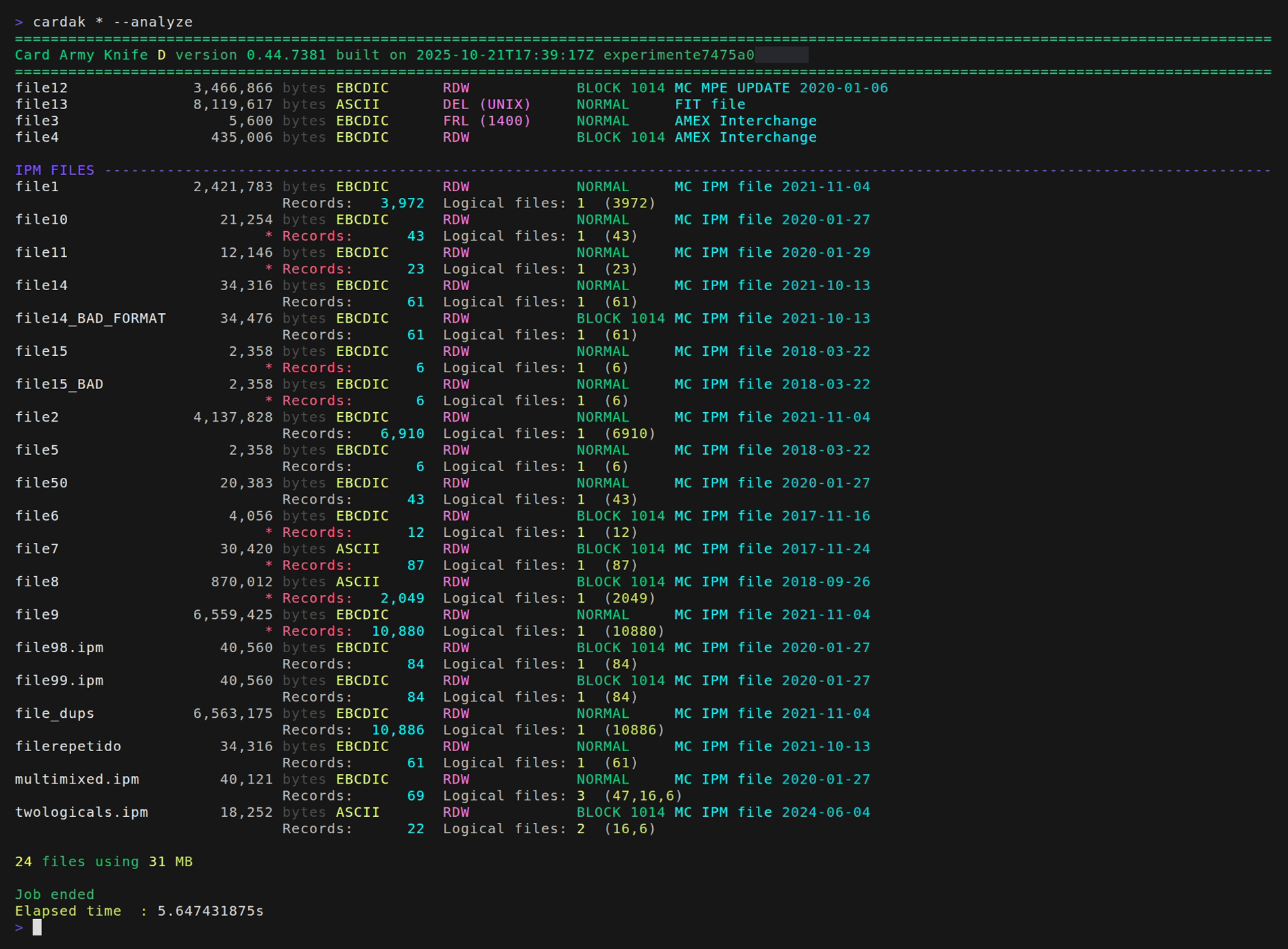 Ejemplo de uso del comando IDENTIFY con --analyze