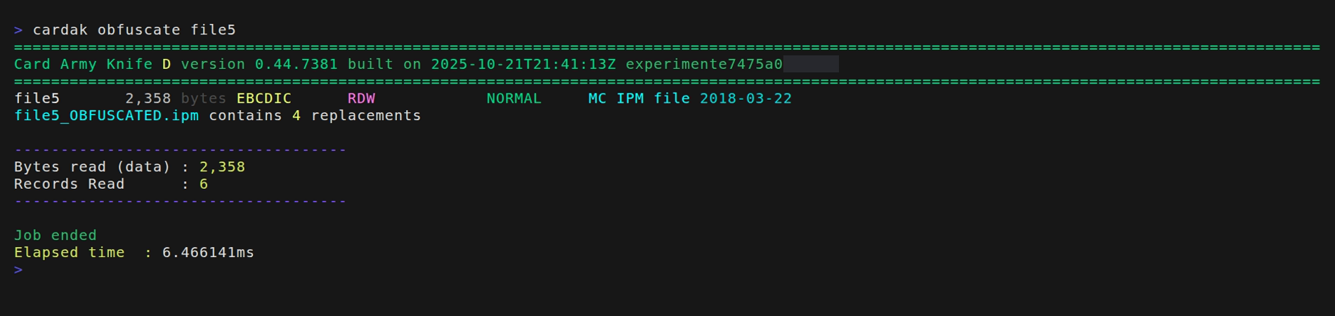 Ejemplo de uso del comando OBFUSCATE