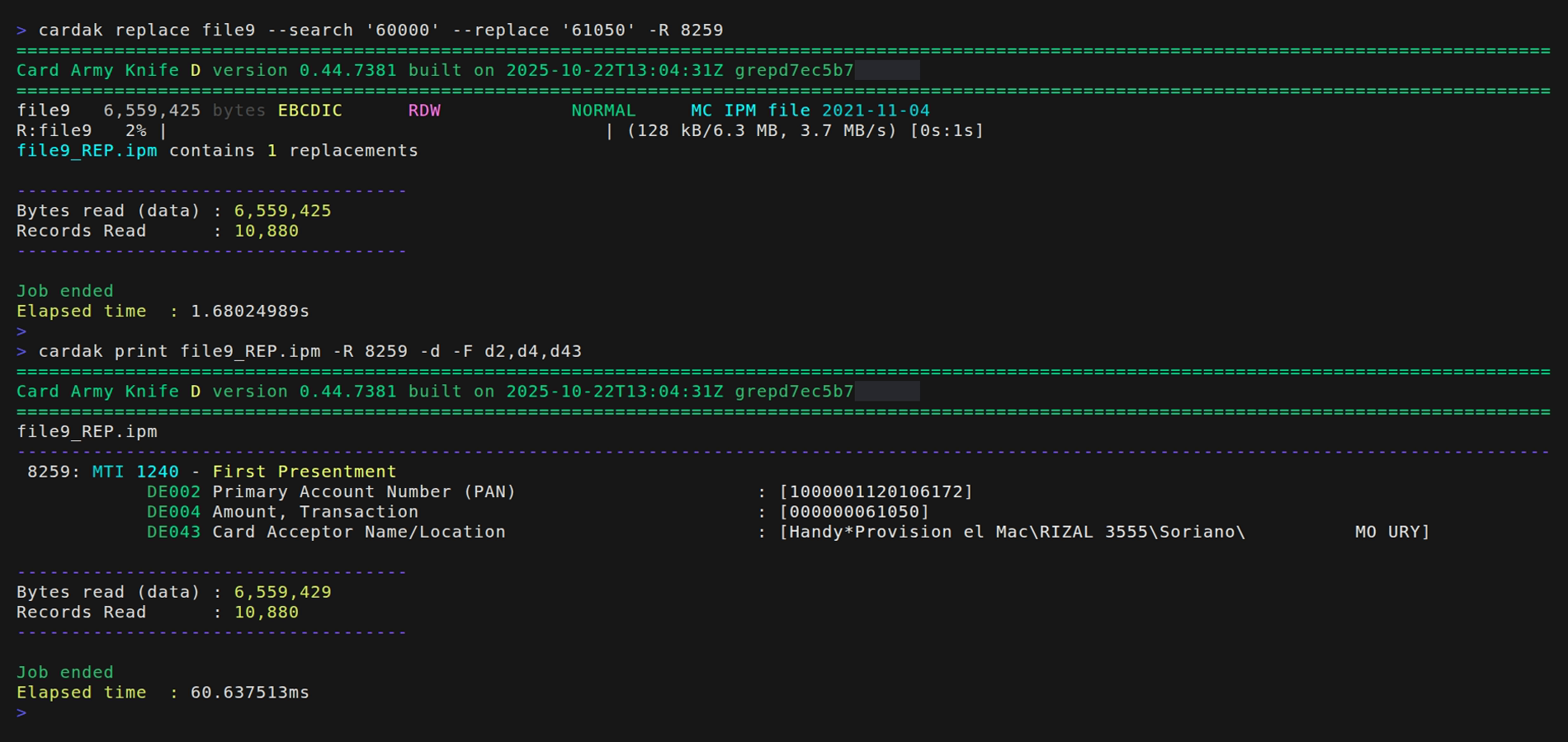 Ejemplo de uso del comando REPLACE