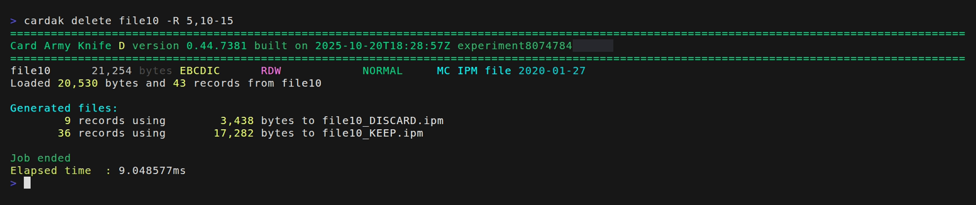Example of DELETE command
