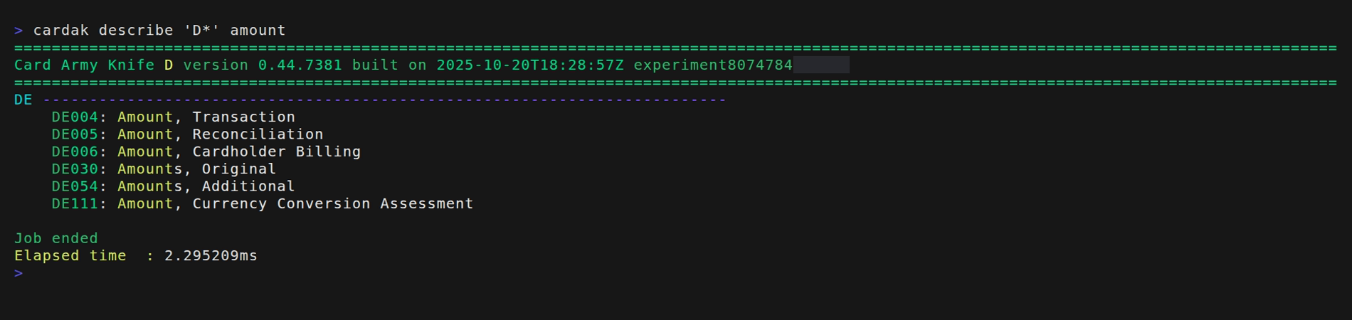 Example of command DESCRIBE