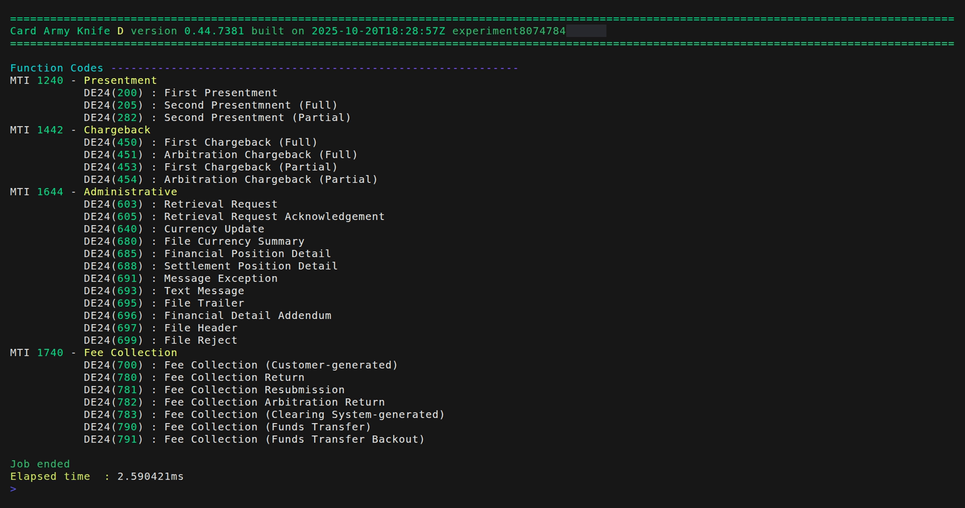 Function Codes on DESCRIBE