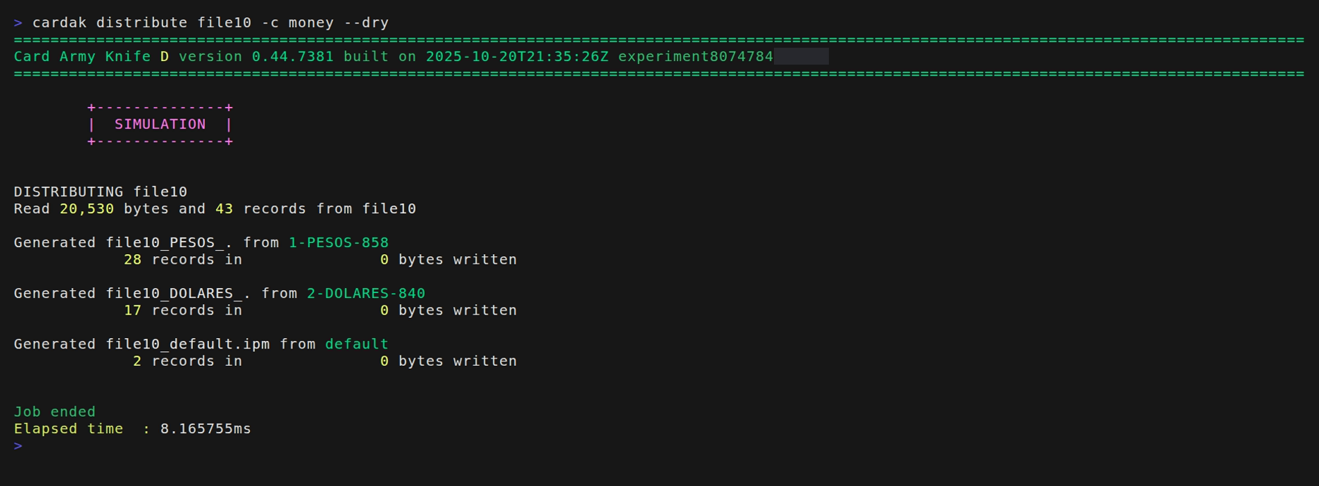 Ejemplo del comando DISTRIBUTE