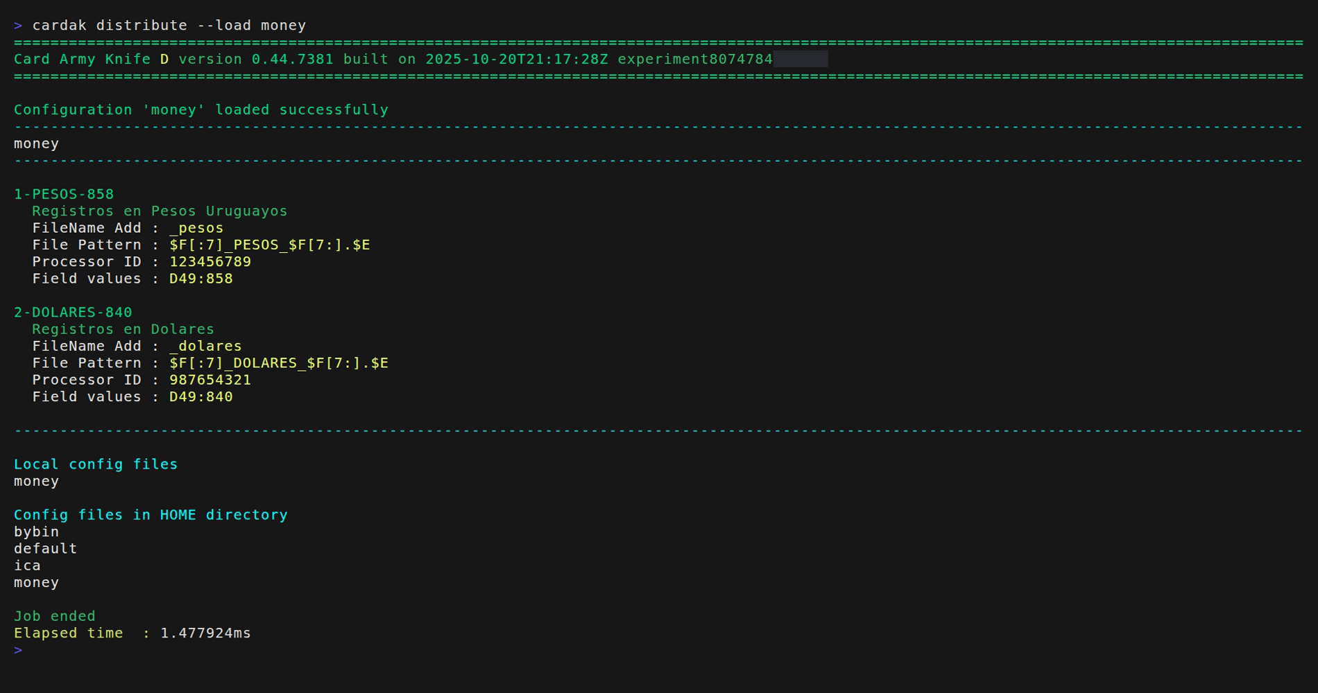 Ejemplo del comando DISTRIBUTE