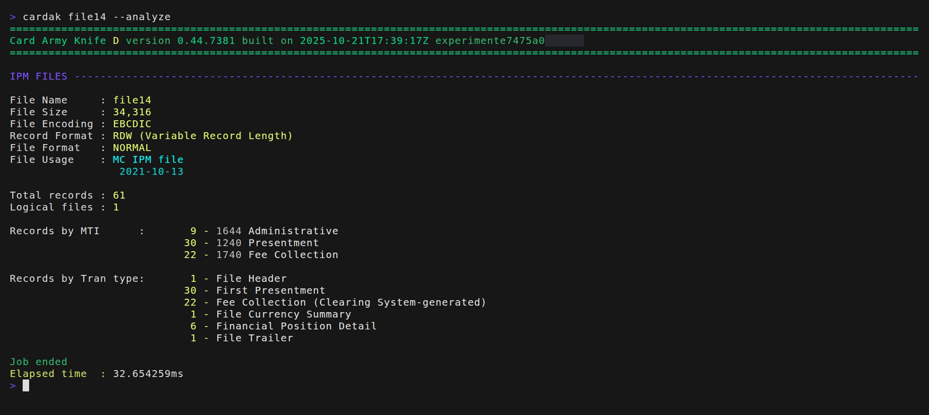 Example of IDENTIFY con --analyze y --detailed