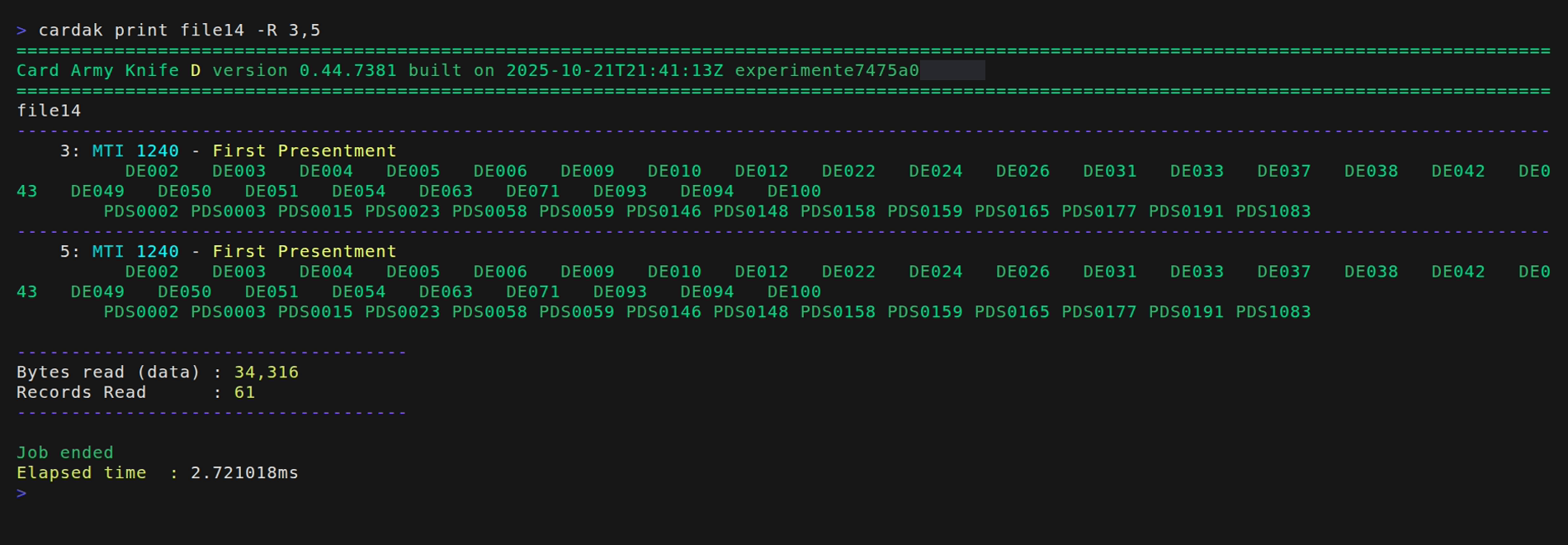 Example of PRINT command