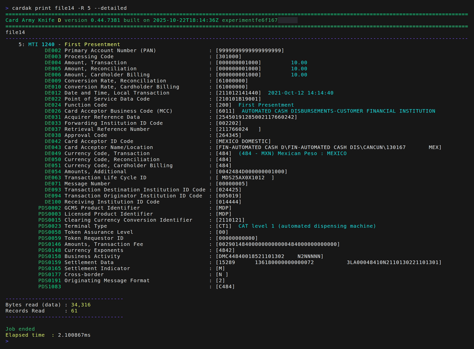 Example of PRINT command