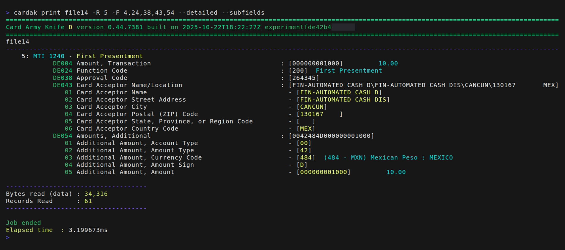 Example of PRINT command