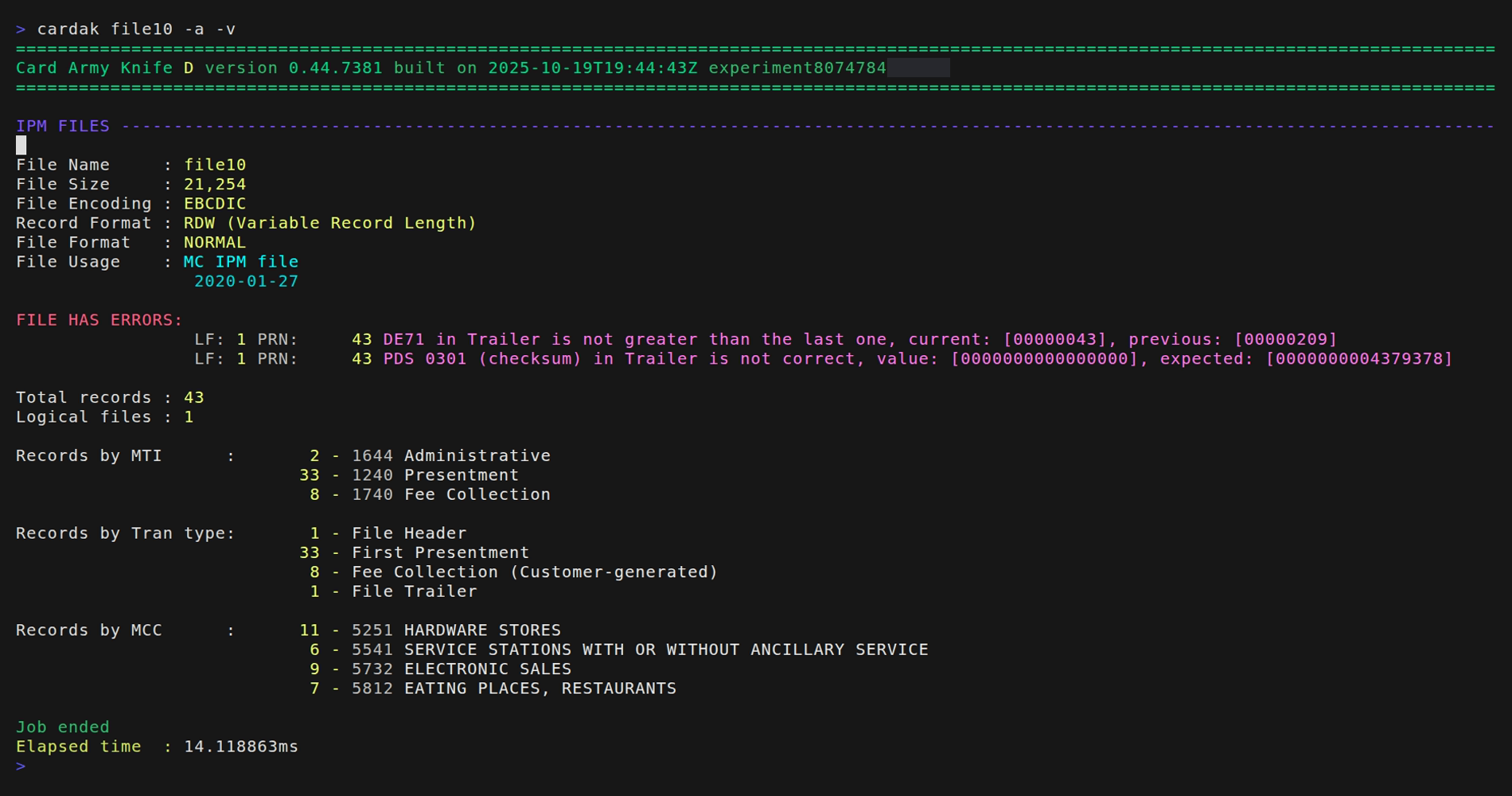 Analysis of individual file verbose