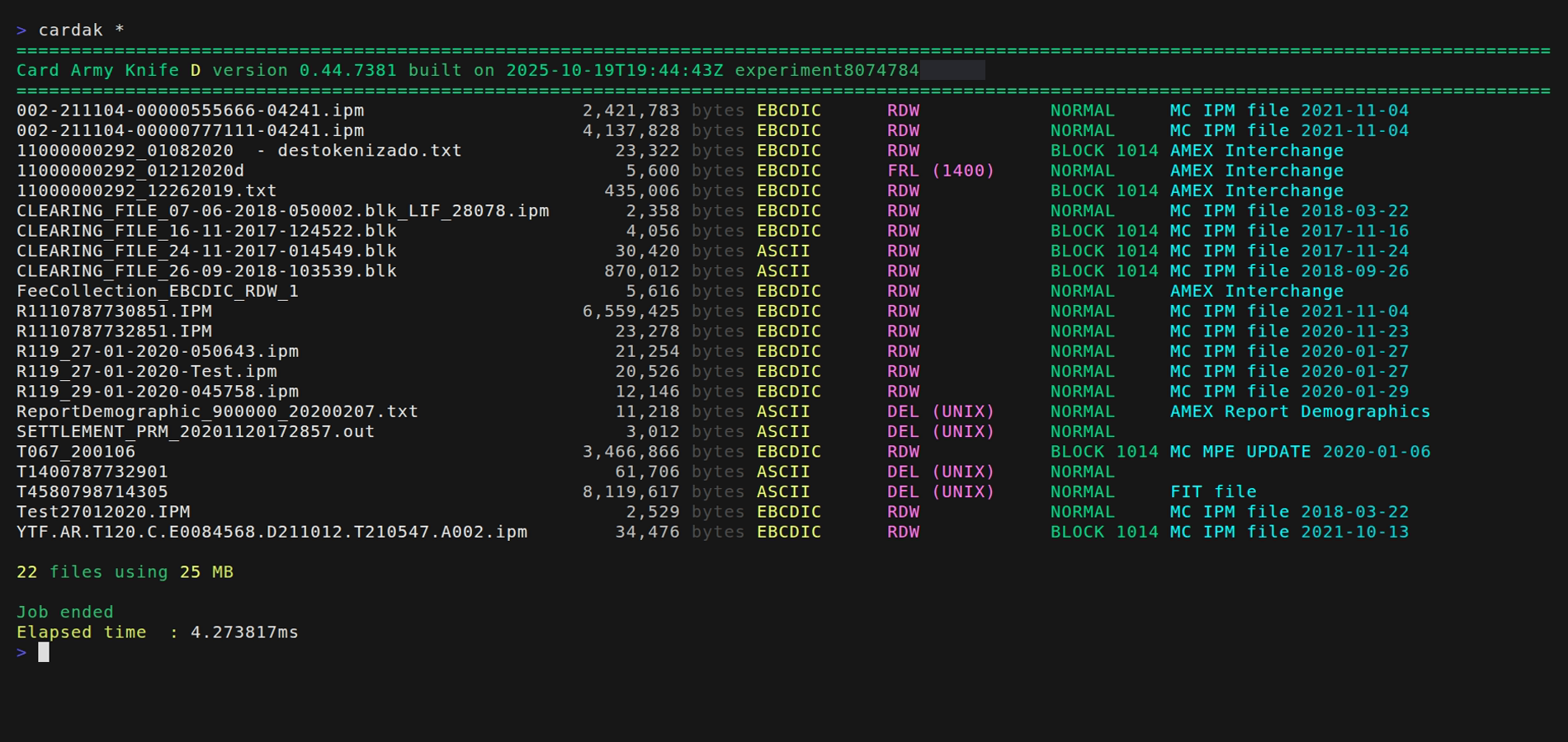 Automatic identification of files using CardAK