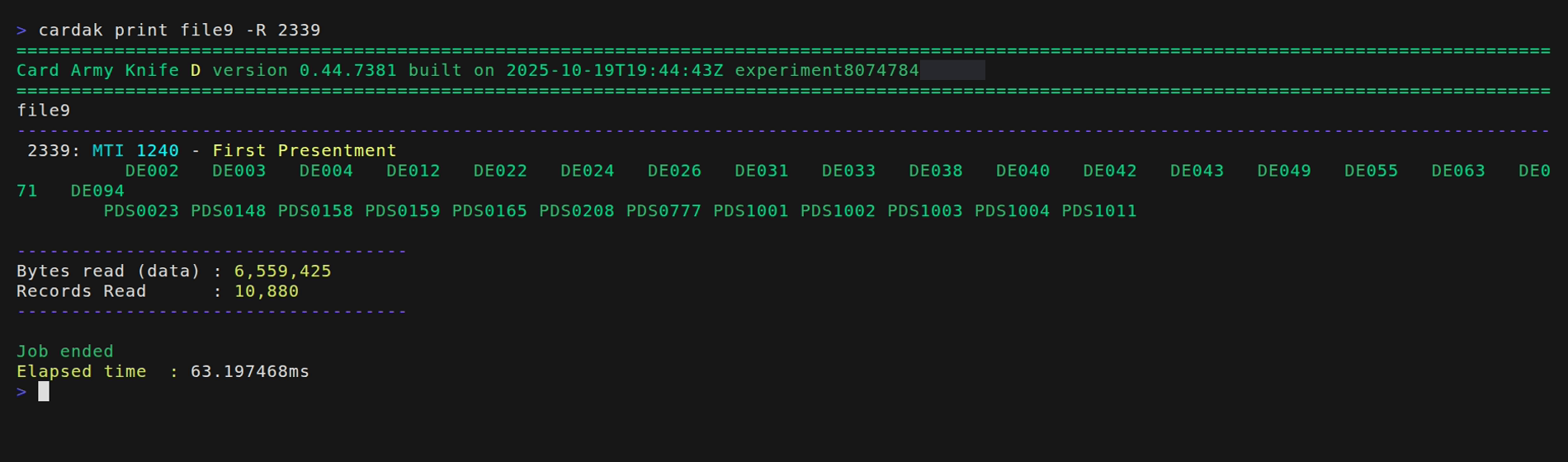 Contents of the matching record