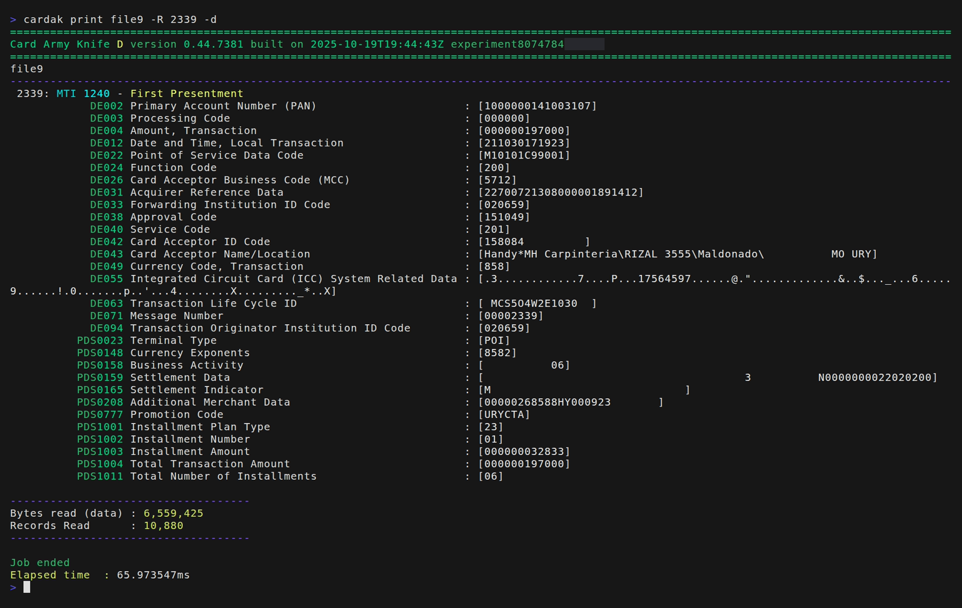 Detailed view of field records