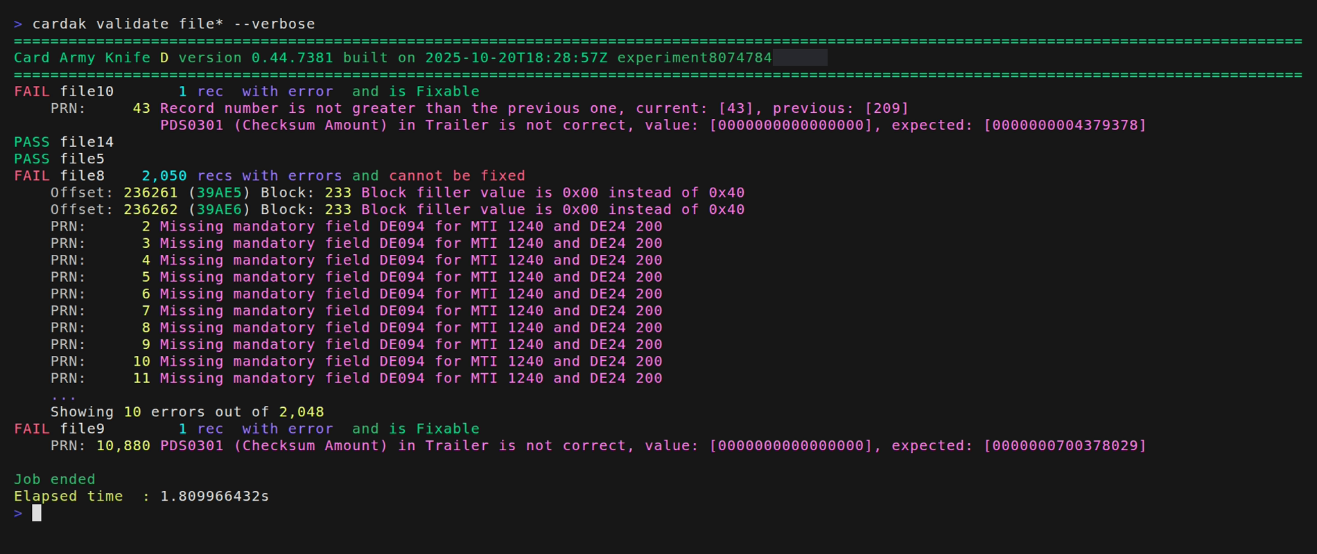 Details of errors found